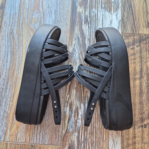 CROCS Brooklyn Strappy Slingback Platform Sandal Comfort LiteRide Buckle Black - Picture 7 of 13